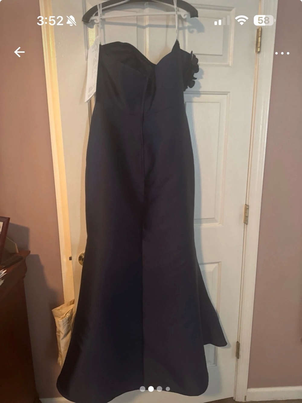 Bari Jay Navy Strapless Mermaid Gown with Floral Waist Accent